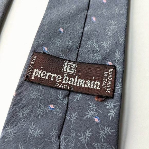 Vintage Pierre Balmain Silk Modern Width Tie Grey Sage Pink Blue - 57" - Picture 4 of 5